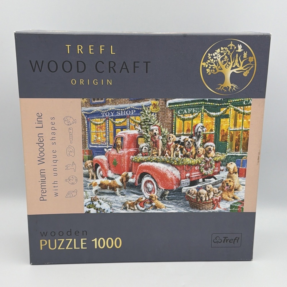 Trefl Wood Craft Puzzle 1000 Piece Jigsaw Christmas Winter Dogs Truck Holiday